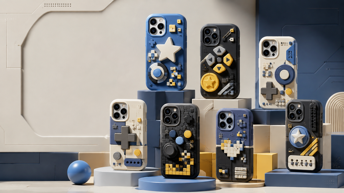 3D phone cases with gaming inspired shapes and graphic details