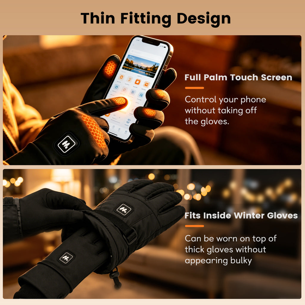 Icefolwer Heated Gloves Liners for Men Women Rechargeable Electric Heated Work Gloves with 3 Heat Settings Touchscreen for Hunting Skiing Cycling Hiking Winter Outdoor